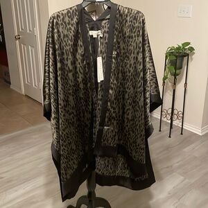 Lovestitch Printed Open Front Kimono Wrap Top w/ Side Slits-100% Polyester-O/S